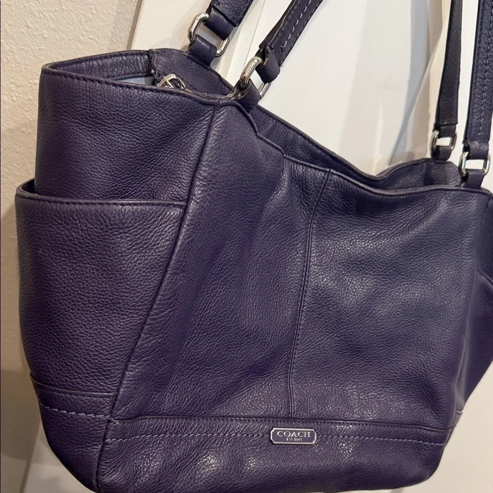 Coach Leather purple Tote Bag - Coach Pebble Leather Shoulder Bag violet
